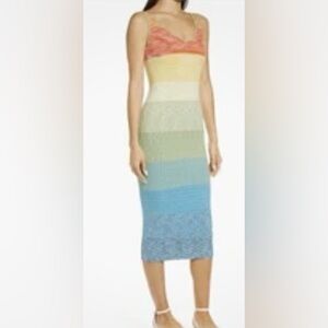 STAUD Striped Maxi Dress in Cream, Green, and Blue